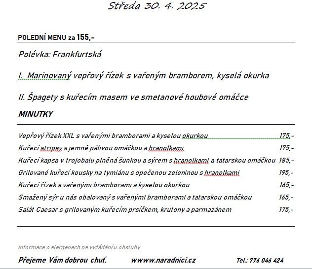 středa 30.4.2025