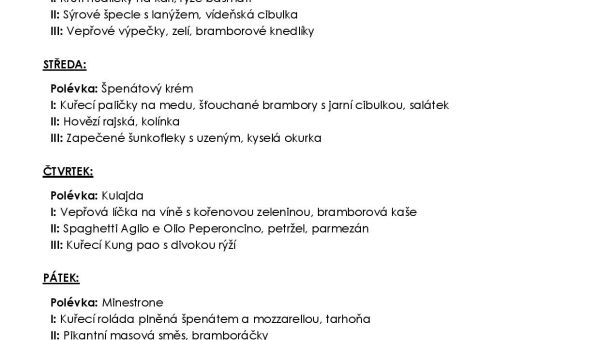 Týdenní menu ROZVOZ 16.3. 20.3.2026